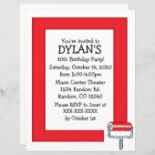 Uitnodigingen voor roodverfthema verjaardagsfeeste (Voorkant / Achterkant)