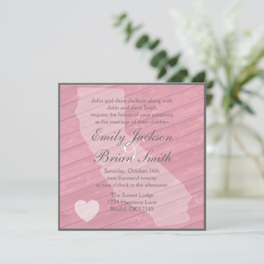 Uitnodigingen voor Roze bruiloft van Roze hout uit (Staand voorkant)