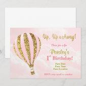 Uitnodigingen voor roze en gouden hete luchtballon (Voorkant / Achterkant)