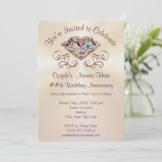 Uitnodigingen voor roze gouden jubileum, gepersona (Staand voorkant)