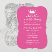 Uitnodigingen voor roze prinses kroon 1e verjaarda (Voorkant / Achterkant)