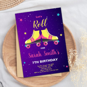 Uitnodigingen voor roze Roller-verjaardag
