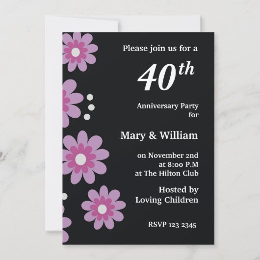 Uitnodigingen voor Ruby 40th jubileumfeestje trouw (Achterkant)