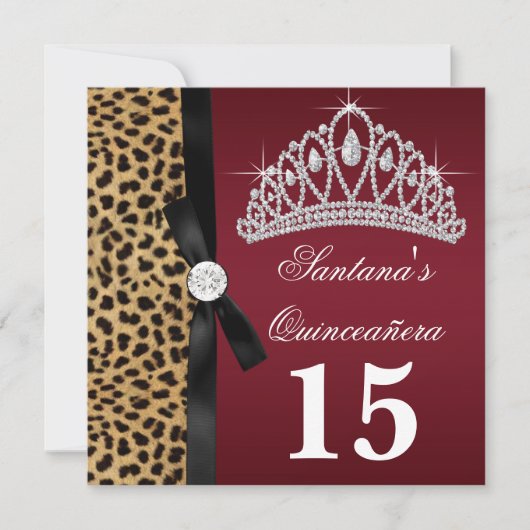 Uitnodigingen voor Ruby Red Luipaard Quinceanera (Voorkant)