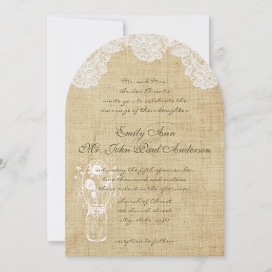 Uitnodigingen voor Rustic Country Lace en Burlap W (Voorkant)