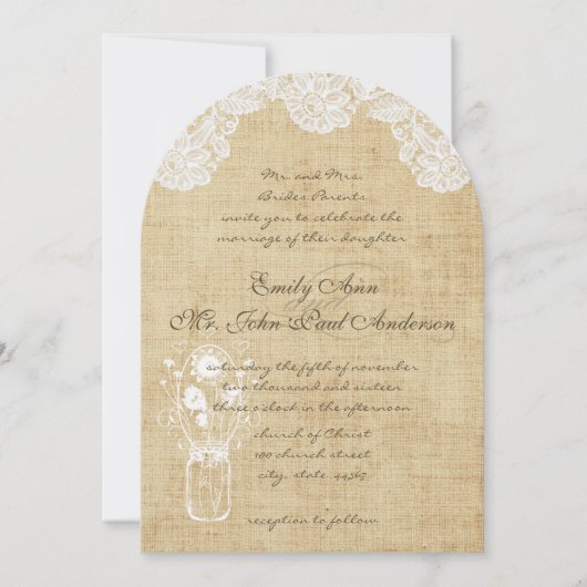 Uitnodigingen voor Rustic Country Lace en Burlap W (Voorkant)