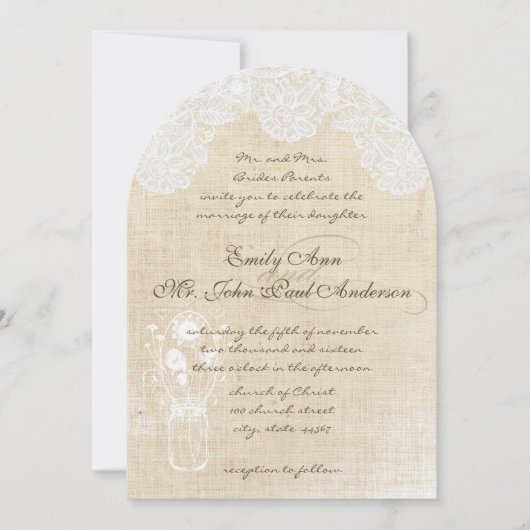 Uitnodigingen voor Rustic Country Lace en Burlap W (Voorkant)