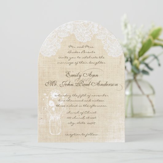 Uitnodigingen voor Rustic Country Lace en Burlap W (Staand voorkant)