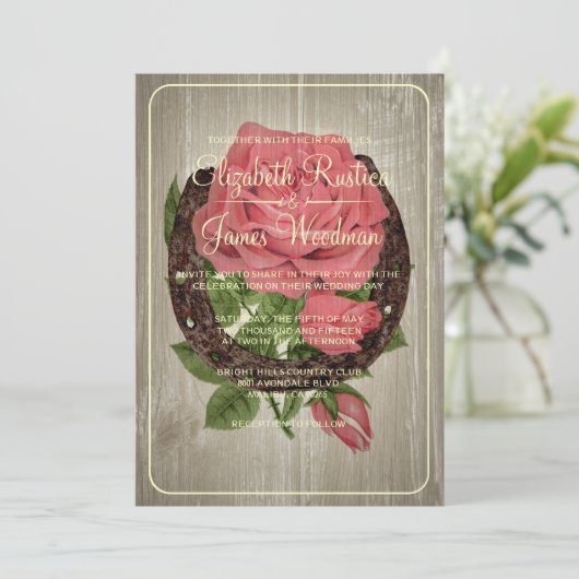 Uitnodigingen voor Rustic Hoefijzer Wedding (Staand voorkant)