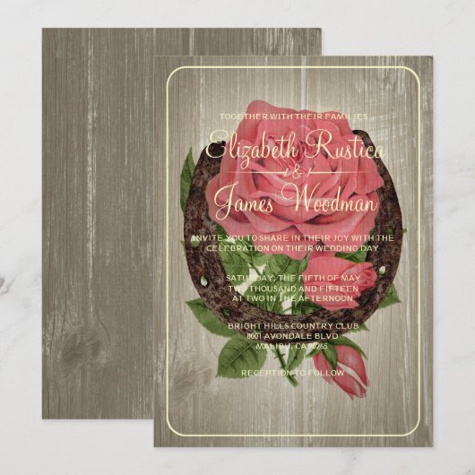 Uitnodigingen voor Rustic Hoefijzer Wedding (Voorkant / Achterkant)