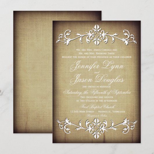 Uitnodigingen voor  Rustic Paper Flourish Wedding (Voorkant / Achterkant)