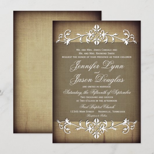 Uitnodigingen voor  Rustic Paper Flourish Wedding (Voorkant / Achterkant)