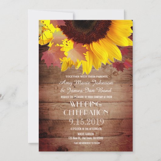 Uitnodigingen voor Rustic Sunflower Wedding (Voorkant)