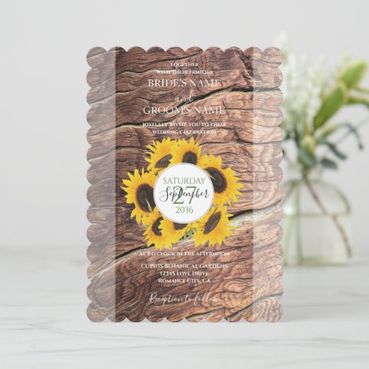 Uitnodigingen voor Rustic Sunflower Wedding (Staand voorkant)