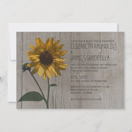 Uitnodigingen voor Rustic Sunflower Wedding (Voorkant)