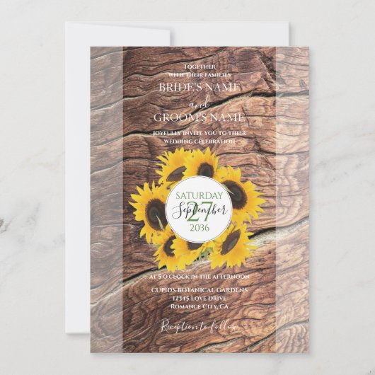 Uitnodigingen voor Rustic Sunflower Wedding (Voorkant)