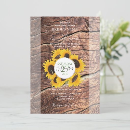 Uitnodigingen voor Rustic Sunflower Wedding (Staand voorkant)