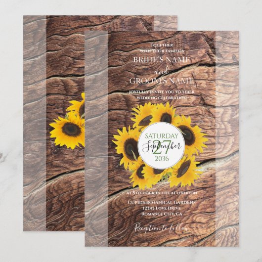 Uitnodigingen voor Rustic Sunflower Wedding (Voorkant / Achterkant)