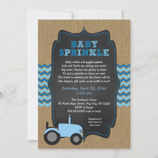Uitnodigingen voor Rustic Tractor BOY Baby Sprinkl (Voorkant)