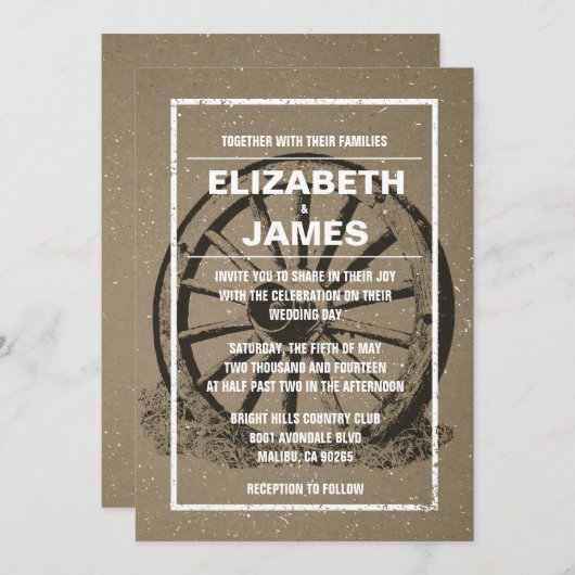 Uitnodigingen voor Rustic Wagon Wheel Wedding (Voorkant / Achterkant)