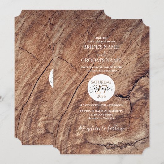 Uitnodigingen voor Rustic Wood Wedding (Voorkant / Achterkant)