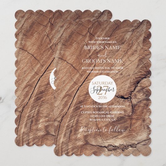 Uitnodigingen voor Rustic Wood Wedding (Voorkant / Achterkant)