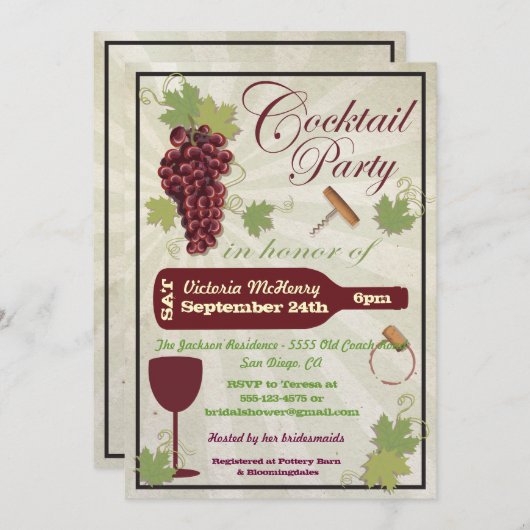 Uitnodigingen voor rustieke cocktailparty (Voorkant / Achterkant)