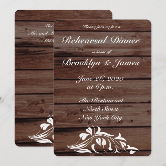 Uitnodigingen voor rustieke huwelijksrepetitie din (Voorkant / Achterkant)
