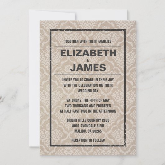 Uitnodigingen voor Rustige Damask Wedding (Voorkant)