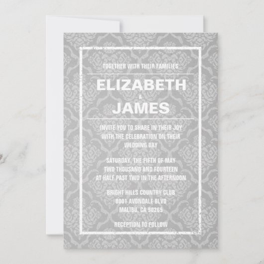 Uitnodigingen voor Rustige White Damask Wedding (Voorkant)