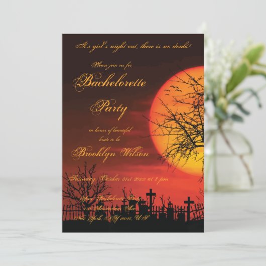 Uitnodigingen voor 's avonds Halloween vrijgezelle (Staand voorkant)