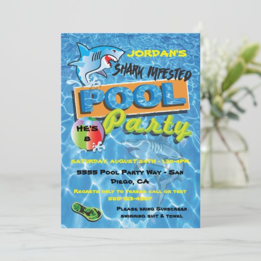 Uitnodigingen voor Shark Pool Birthday Party (Staand voorkant)