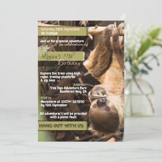 Uitnodigingen voor Sloth Tree Tops Avontuur (Staand voorkant)