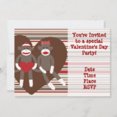 Uitnodigingen voor Sock Monkey Valentijnsdagfeest (Voorkant)