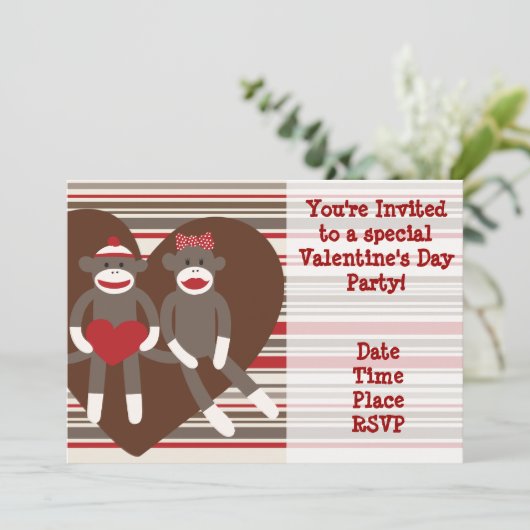 Uitnodigingen voor Sock Monkey Valentijnsdagfeest (Staand voorkant)