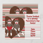 Uitnodigingen voor Sock Monkey Valentijnsdagfeest (Voorkant / Achterkant)