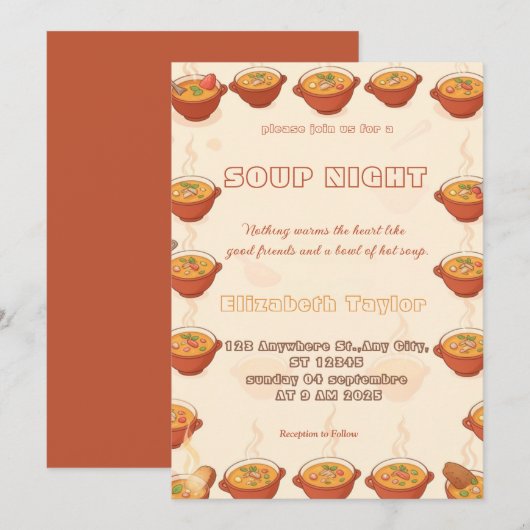Uitnodigingen voor Soepavond Dinerfeest (Voorkant / Achterkant)
