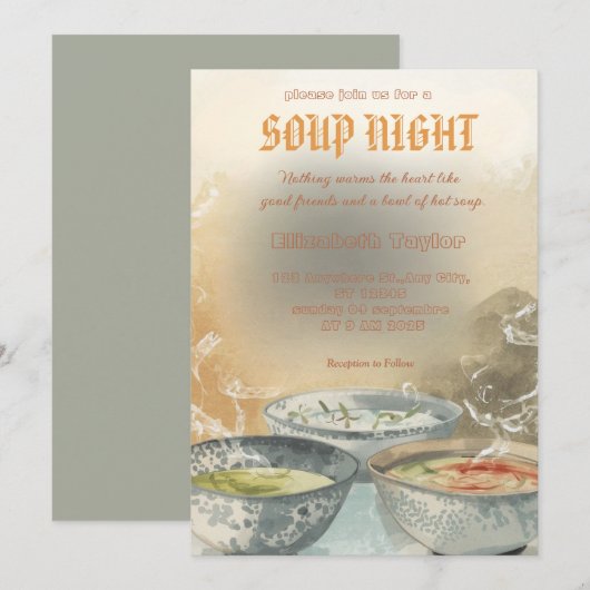 Uitnodigingen voor Soepavond Dinner Party (Voorkant / Achterkant)