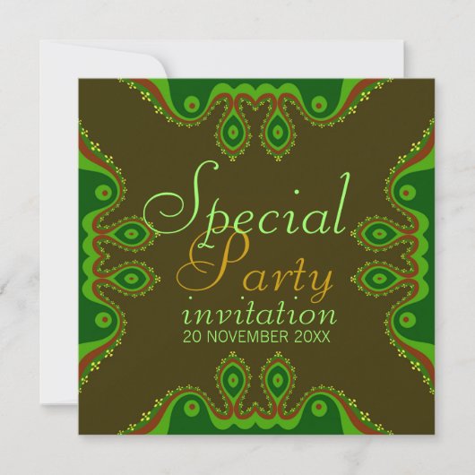 Uitnodigingen voor speciale feestjes van de Groene (Voorkant)