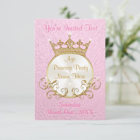 Uitnodigingen voor speciale roze en goudprinses (Staand voorkant)