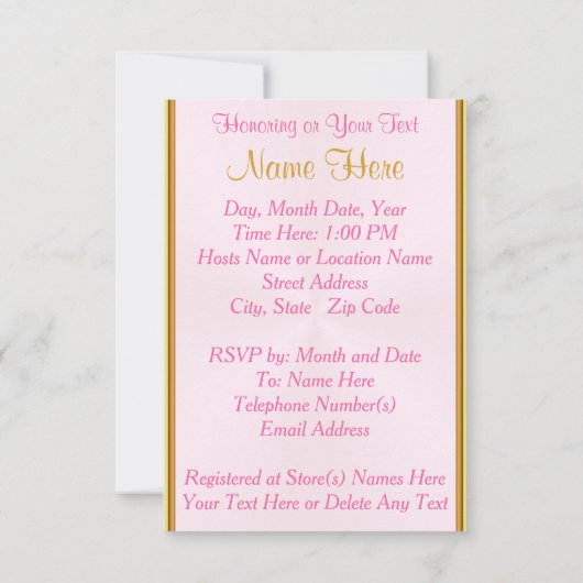 Uitnodigingen voor speciale roze en goudprinses (Achterkant)