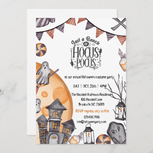 Uitnodigingen voor spookstad Halloween (Voorkant / Achterkant)