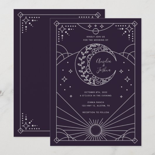 Uitnodigingen voor Stardust Wedding (Voorkant / Achterkant)