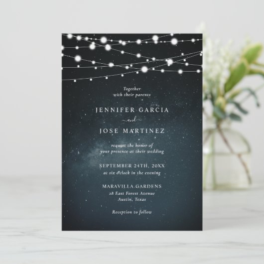 Uitnodigingen voor Sterrennacht Trouwfeest (Staand voorkant)