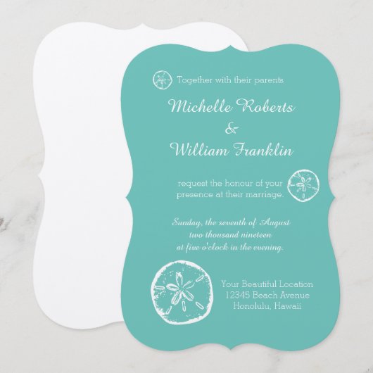 Uitnodigingen voor strandstralen van Turquoise en  (Voorkant / Achterkant)