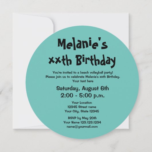 Uitnodigingen voor strandvolleybal Birthday (Achterkant)