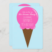 Uitnodigingen voor Strawberry Ice Cream Cone Party (Voorkant / Achterkant)