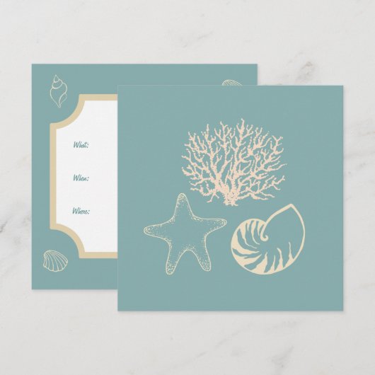 Uitnodigingen voor Summer Seashell Beach Party (Voorkant / Achterkant)