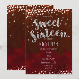 Uitnodigingen voor Sweet 16 Rood & Zilver Sterrenn