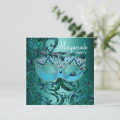 Uitnodigingen voor Teal Blue Masquerade-feest (Staand voorkant)